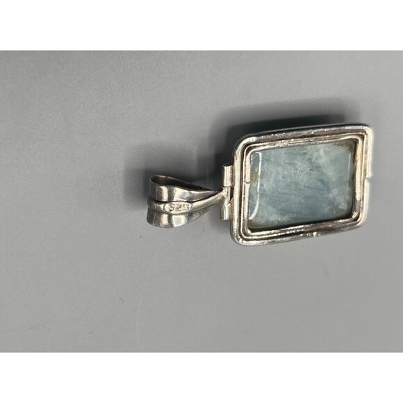 Sterling Silver Pendant Rectangle Aqua Stone 925 Jewelry - Picture 8 of 8